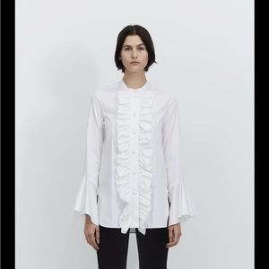 NWT Khaite Ruffled Tuxedo Blouse, SZ S